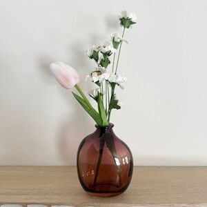 Handmade Faux Pink Tulip Mini White Floral Arrangement in Ombre Glass Vase